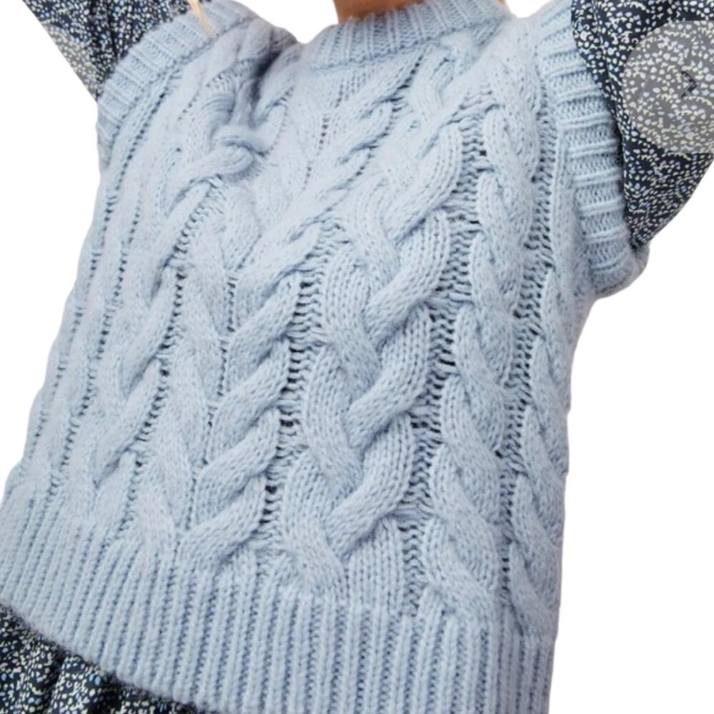 Women's Rails Sky Blue Chunky Cable Knit Sweater Vest Wool Alpaca Crew Neck L